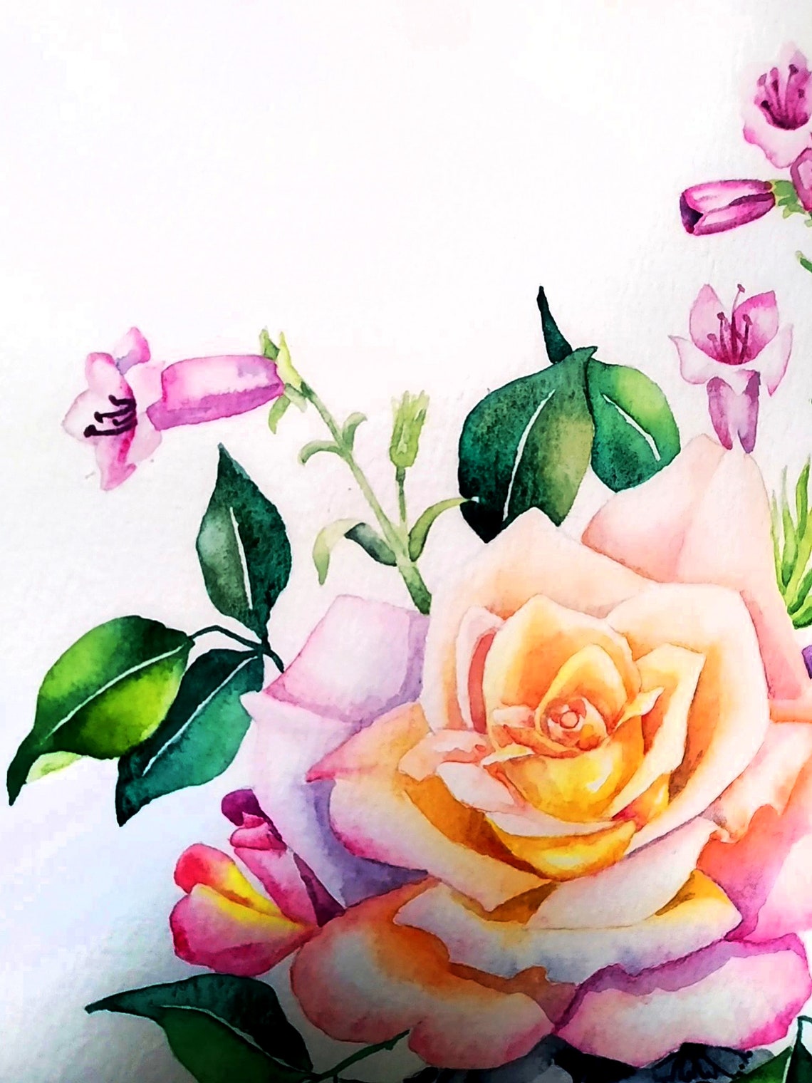 Peach Rose in Blue Chinoiserie Vase Watercolor Floral Poster - Image 2