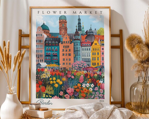 Berlin Flower Market Tulip Gardens Church Spires 2024 Travel Poster