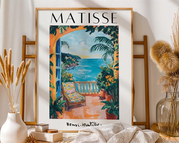 Henri Matisse Inspired Coastal Wall Art Mediterranean Balcony Print Boho Seaside Home Decor European Travel Poster