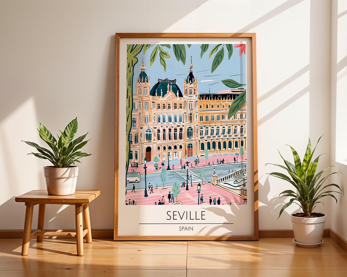 Seville Spain Grand Historic Plaza Landmark Building Art Poster