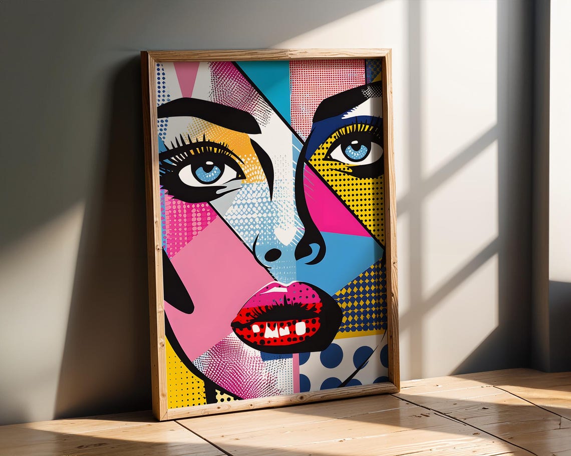 Abstract Geometric Pop Art Woman Face Colorful Graphic Poster