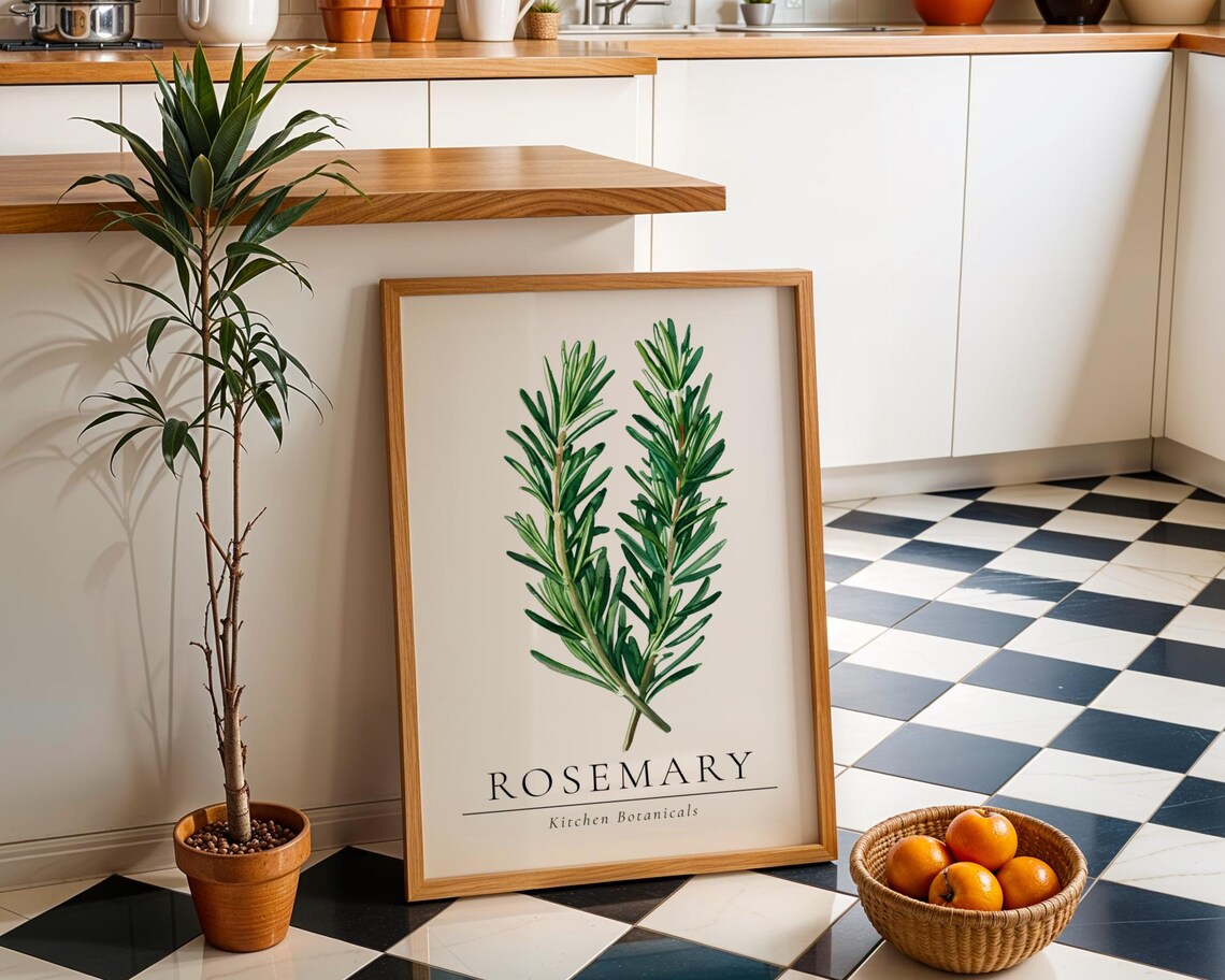 Rosemary Kitchen Botanicals Green Herb Vintage Illustration Art Poster