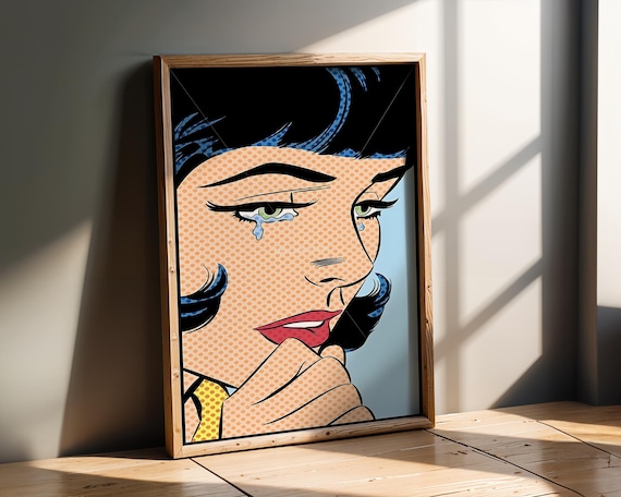 Crying Woman Comic Pop Art Retro Halftone Style Drama Poster