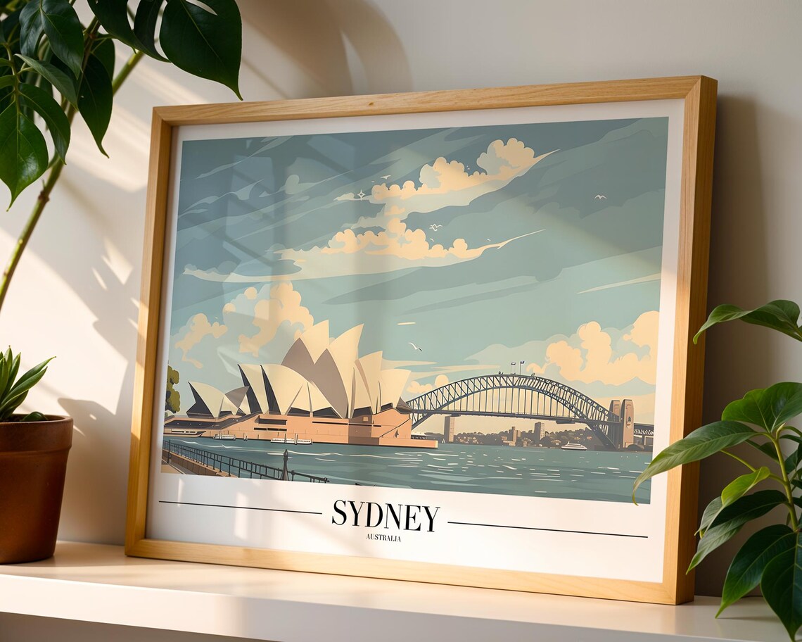 Sydney Opera House Harbour Bridge Sunset Australia Travel Poster