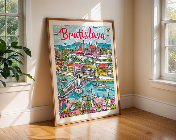 Bratislava Slovakia Travel Poster Print Colourful Wall Art European City Illustration Home Decor