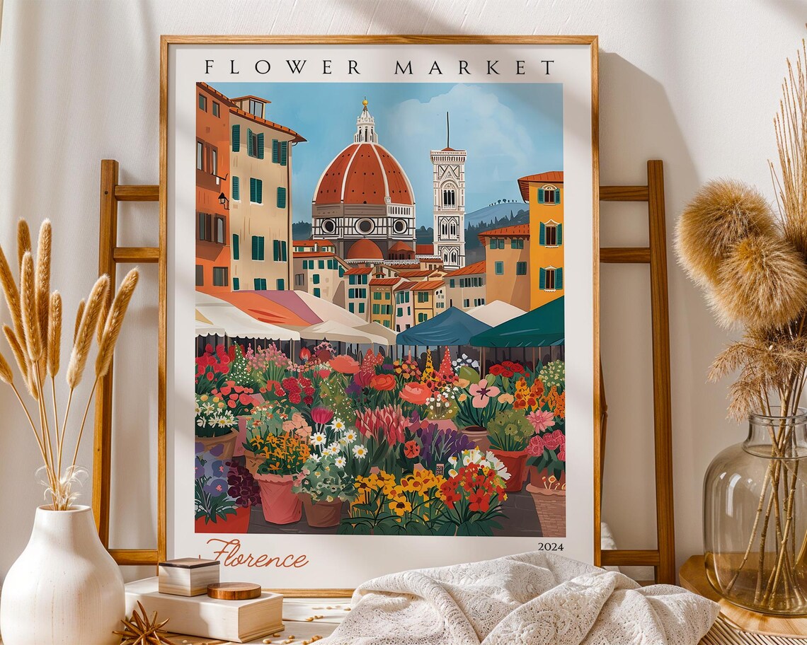 Florence Flower Market 2024 Duomo Tuscan Blooms Travel Poster