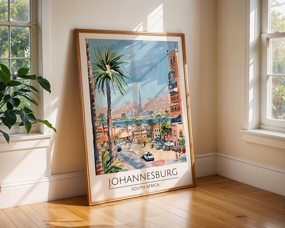 Johannesburg South Africa Palm Trees Cityscape Travel Art Poster