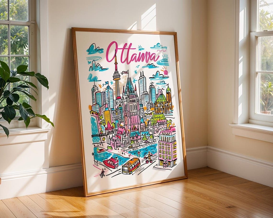 Ottawa Canada Colourful City Illustration Skyline Travel Poster