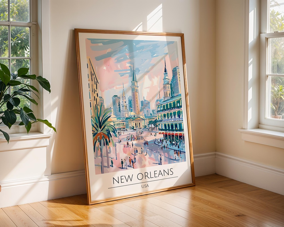 New Orleans Usa Art Print French Quarter Poster Skyline Wall Louisiana Travel Decor Vibrant City Scene