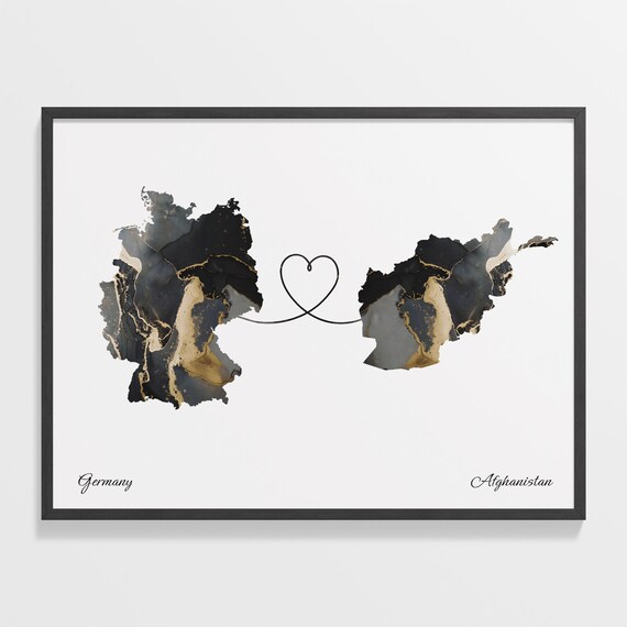 Germany and Afghanistan Heart Connection Black and Gold Marble Poster