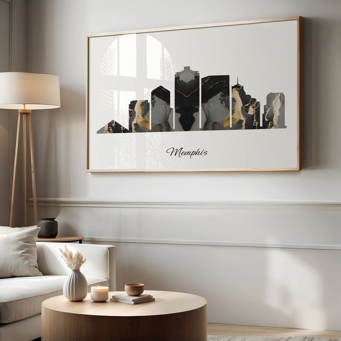 Memphis USA Marble Skyline Black Gold Minimalist Cityscape Poster - Image 2