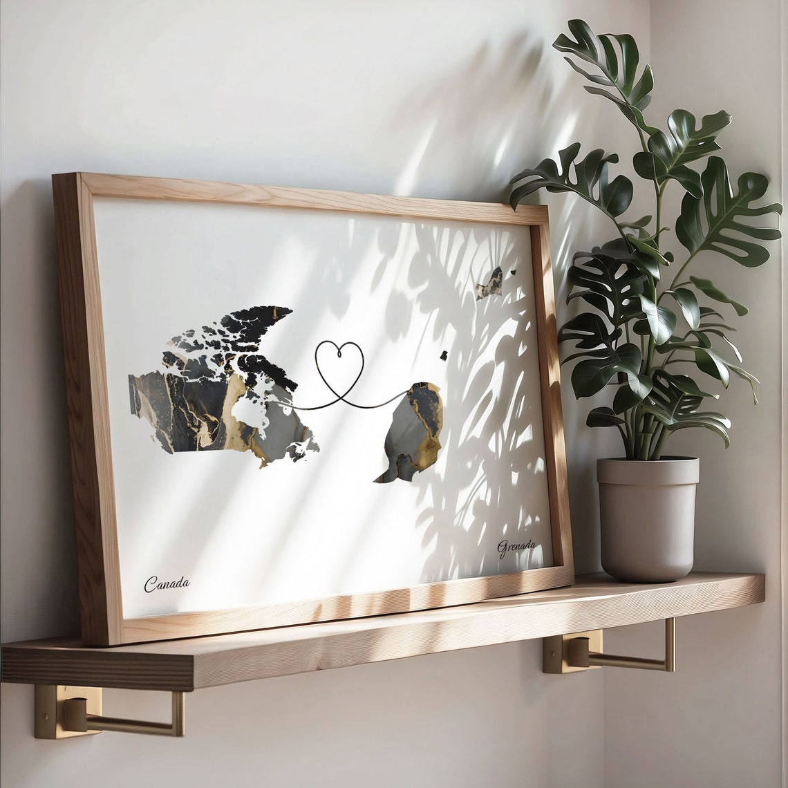 Canada Grenada Marble Map Heart Long Distance Love Gift Poster - Image 3