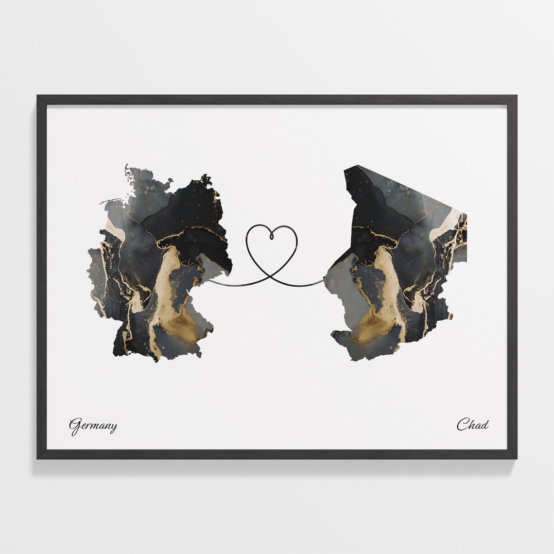 Germany and Chad Heart Connection Black and Gold Marble Poster