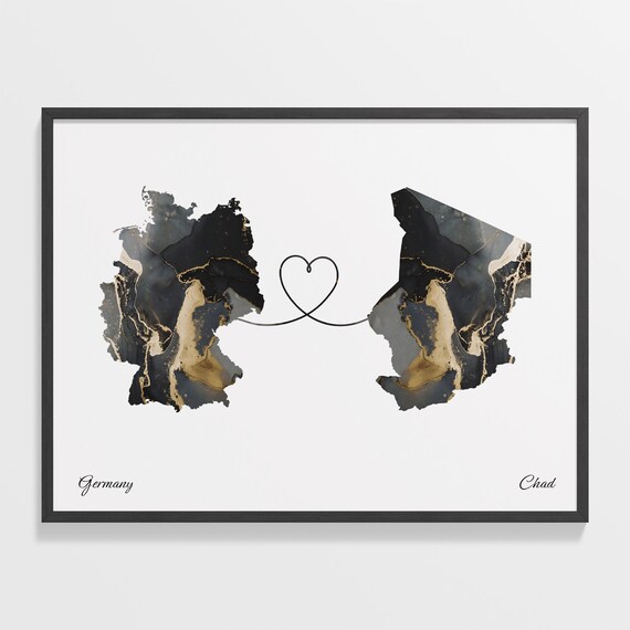 Germany and Chad Heart Connection Black and Gold Marble Poster