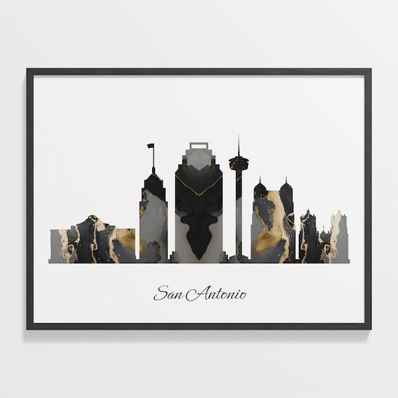 San Antonio Texas Black Gold Marble Tower Skyline Silhouette Poster