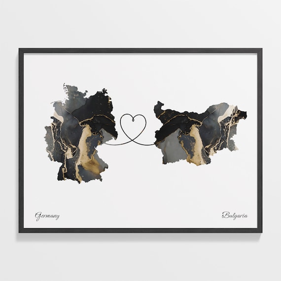 Germany to Bulgaria Two Country Long Distance Heart Marble Map Poster