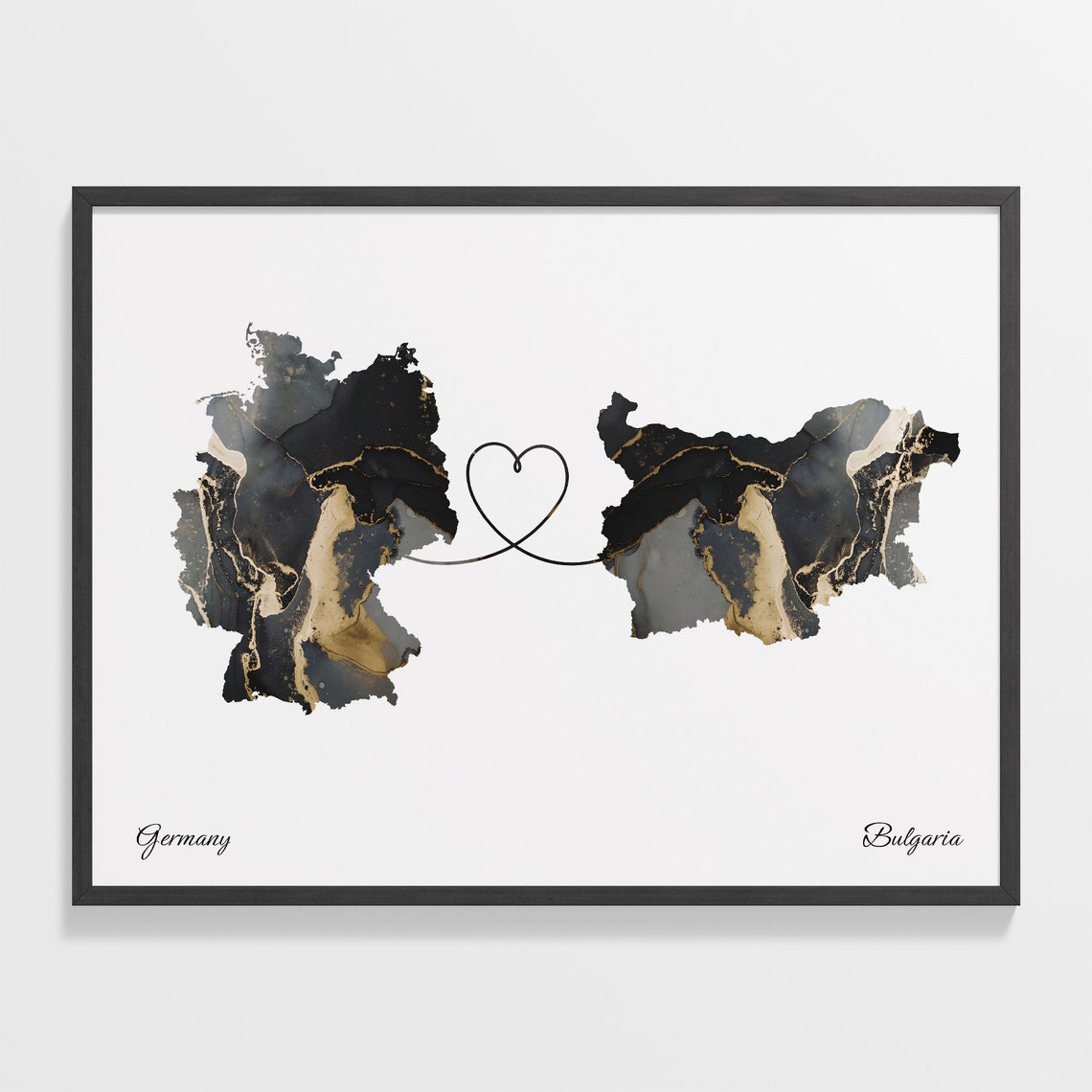 Germany to Bulgaria Two Country Long Distance Heart Marble Map Poster