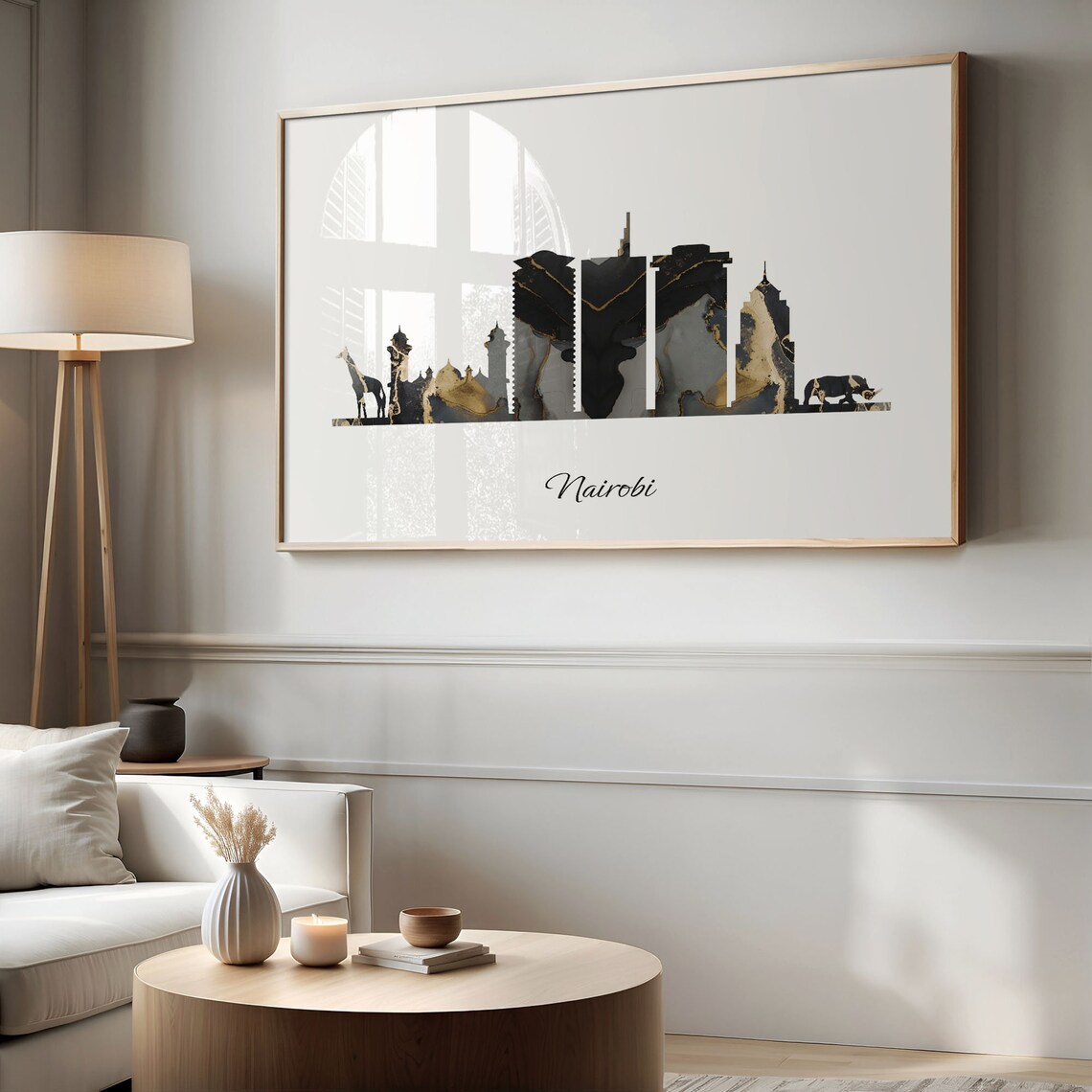Nairobi Kenya Black Gold Marble Skyline Silhouette Cityscape Poster - Image 2