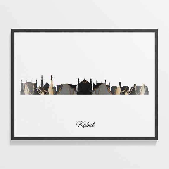 Kabul Black Marble Skyline Silhouette Poster Modern Cityscape Art