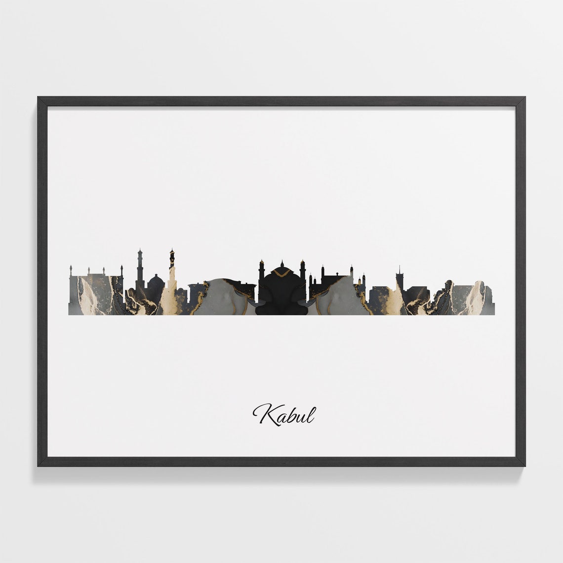 Kabul Black Marble Skyline Silhouette Poster Modern Cityscape Art
