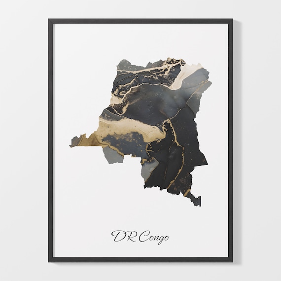 DR Congo Elegant Country Map Black Gold Marble Minimalist Poster