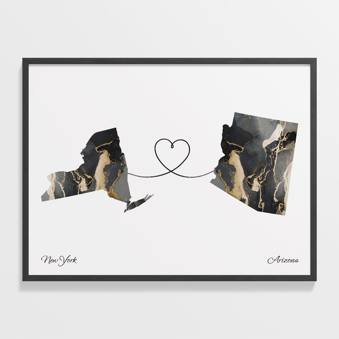 New York Arizona Marble State Map Poster Heart Line Moving Gift