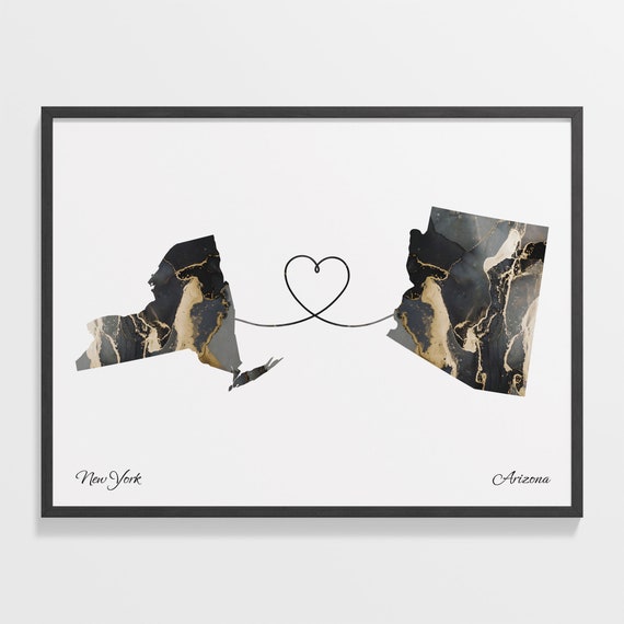 New York To Arizona Print Arizonan Gift Marble Two Countries Map Poster Travel Art Adventure Awaits C22 1354