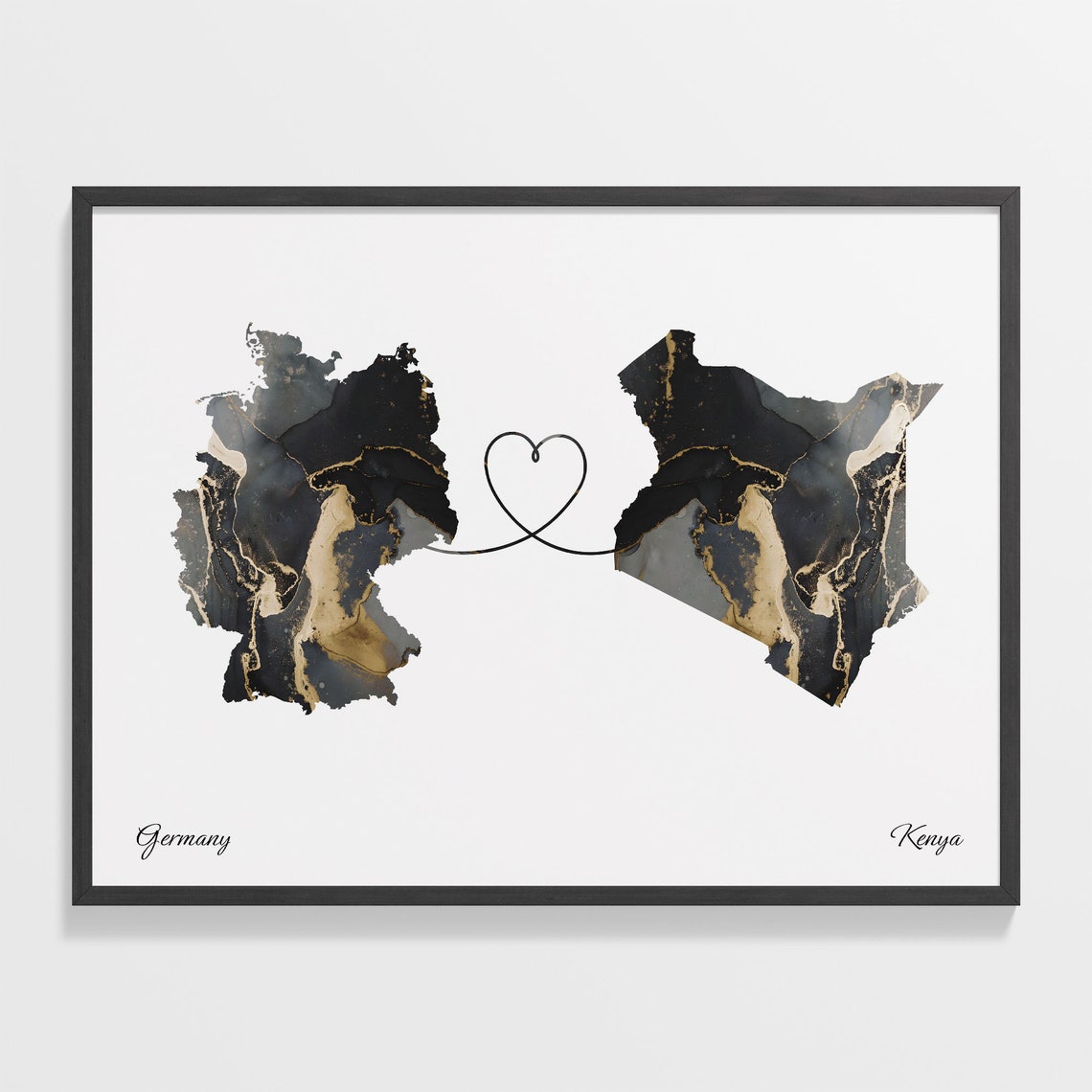 Germany and Kenya Marble Heart Connected Countries Map Poster