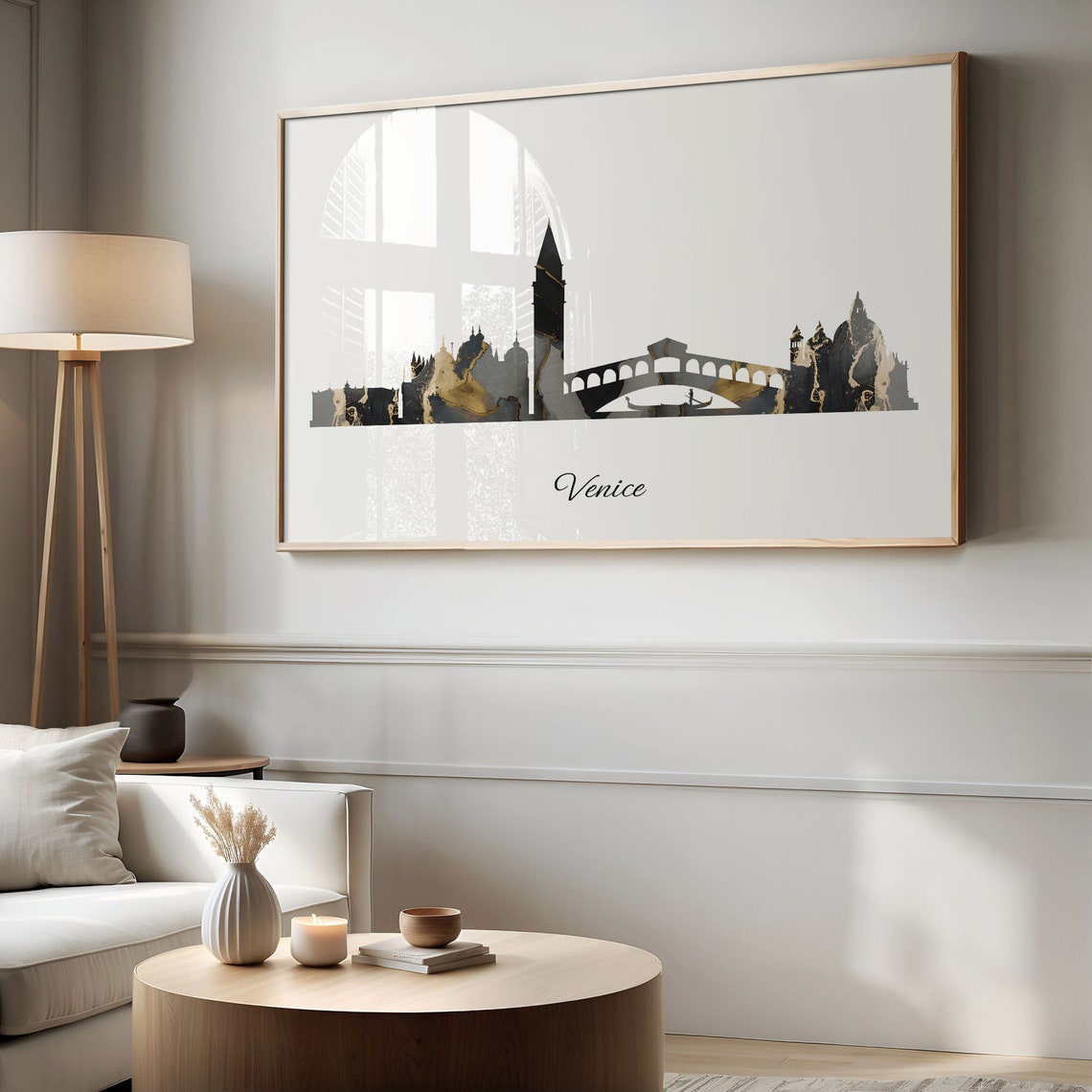 Venice Skyline Minimalist Black Gold Marble Cityscape Art Poster - Image 2