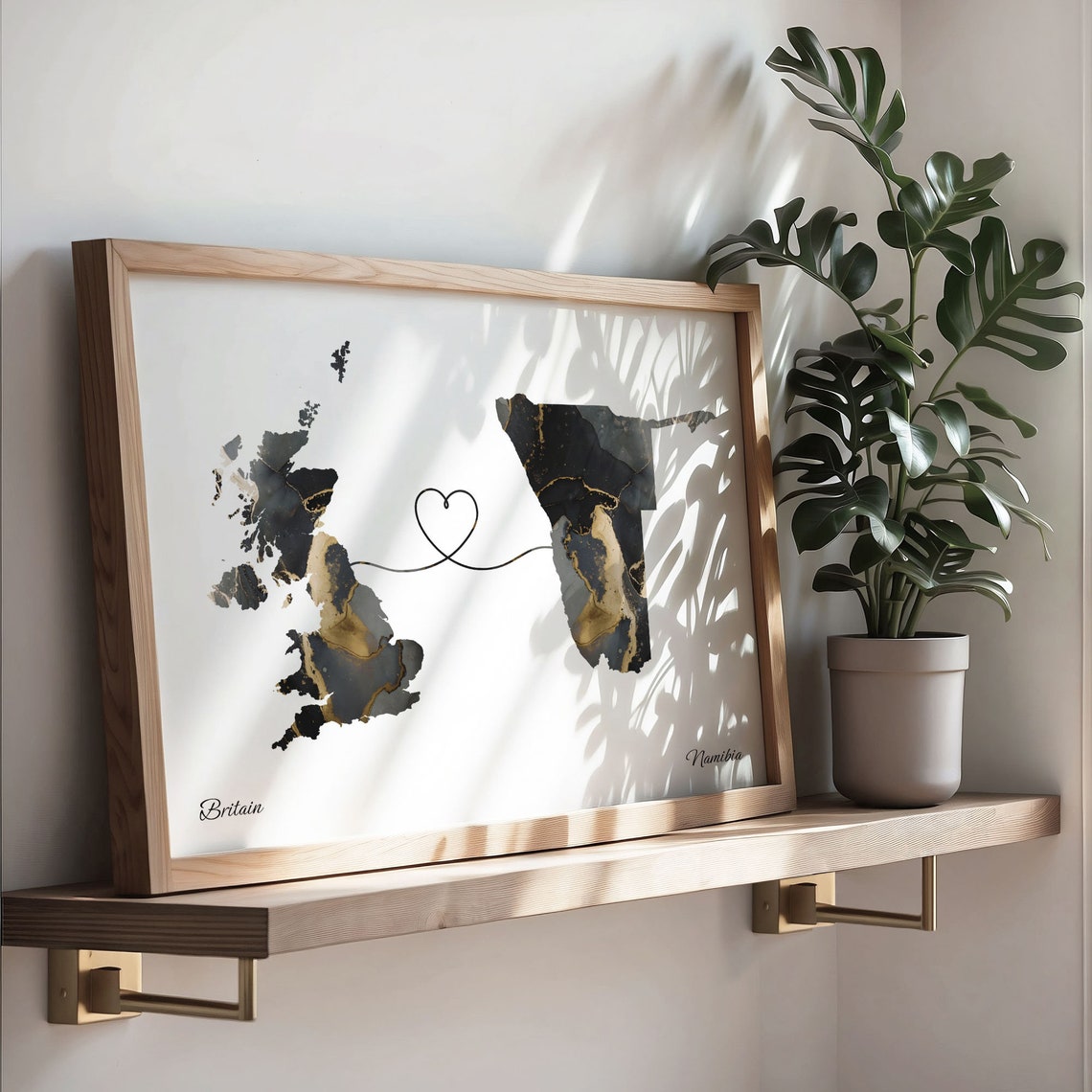 Britain and Namibia Heart Connection Black and Gold Marble Poster - Image 3