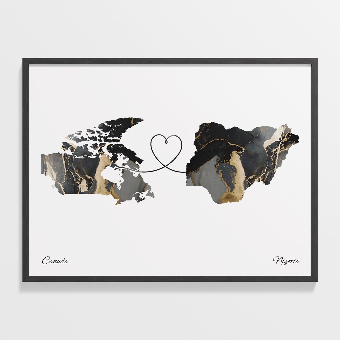 Canada to Nigeria Map Poster, Travel Art Print
