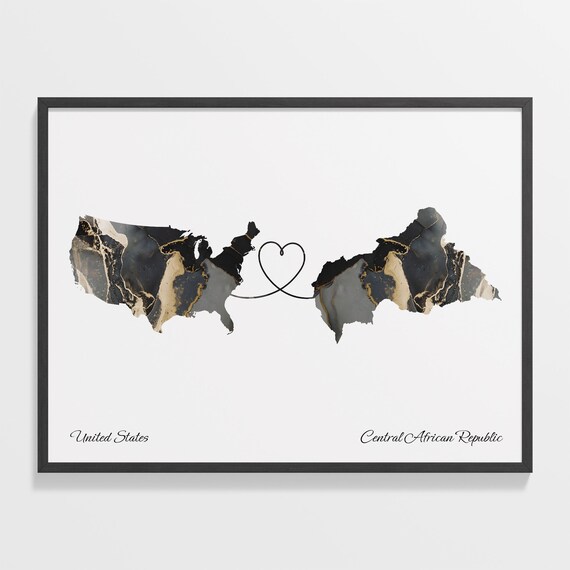 United States and Central African Republic Marble Map Heart Poster