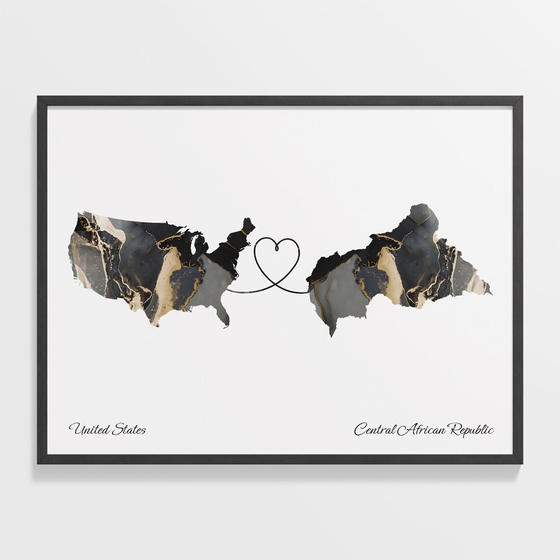 United States and Central African Republic Marble Map Heart Poster