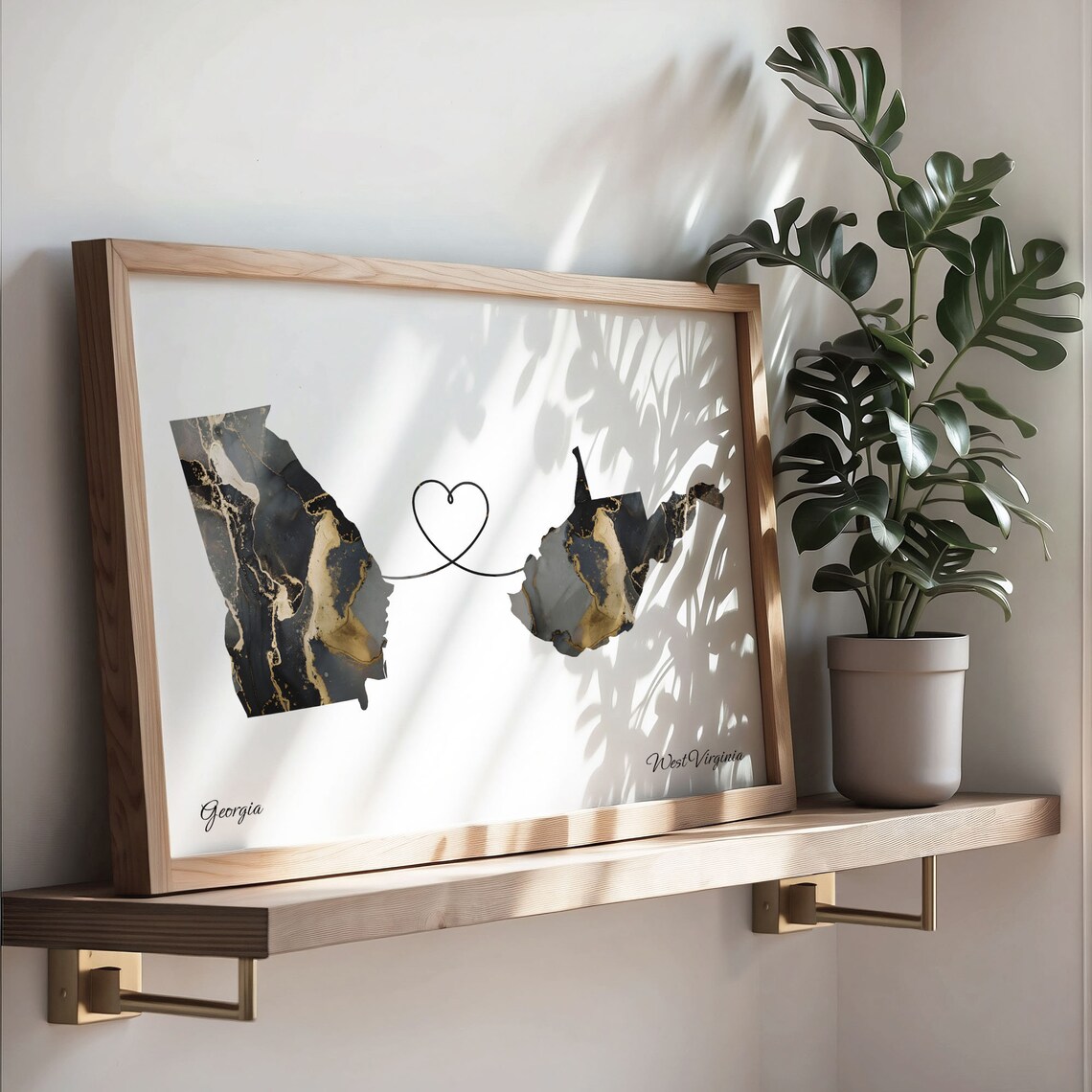 Georgia to West Virginia Black Marble State Map Long Distance Love Poster - Image 3
