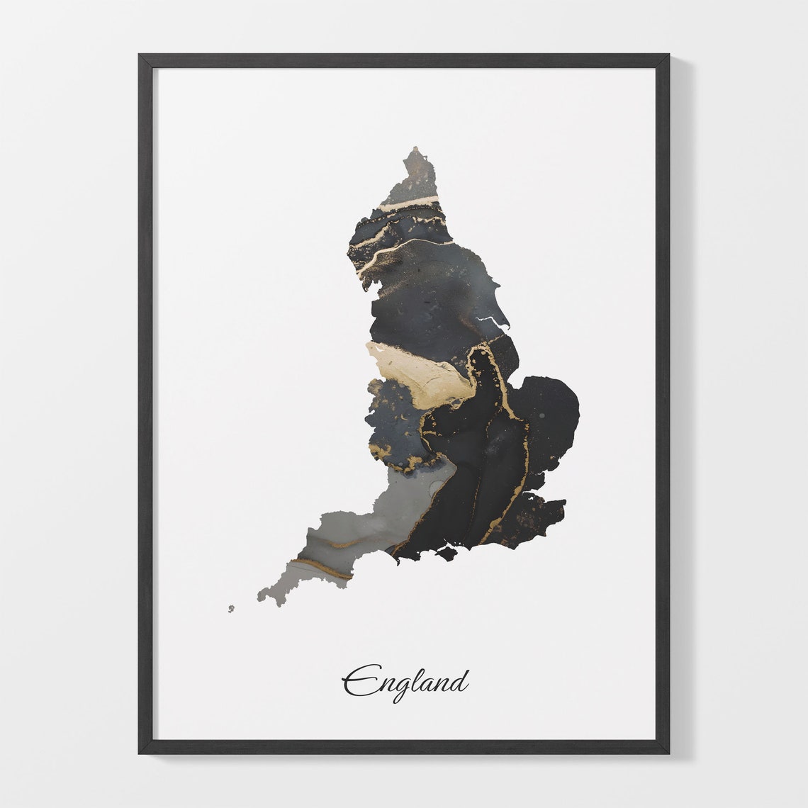England Black And Gold Marble Map Minimalist Elegant Art Poster