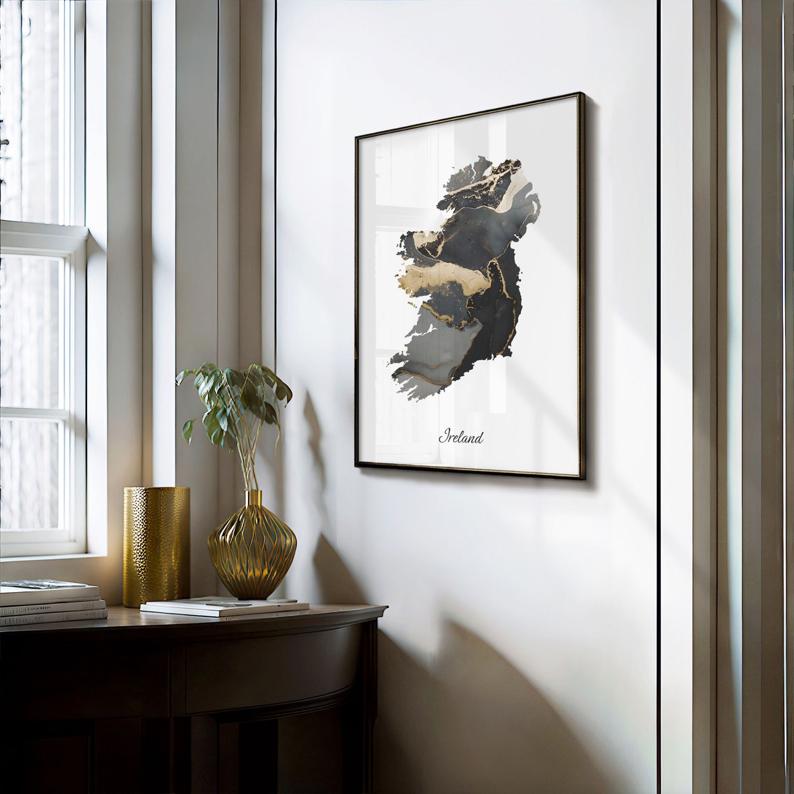 Ireland Black Gold Marble Country Map Poster Wall Decor Gift - Image 3
