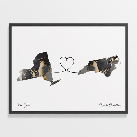 New York to North Carolina Map Travel Poster