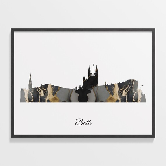 Bath Black Marble Skyline Abbey Silhouette Poster Modern Cityscape Art