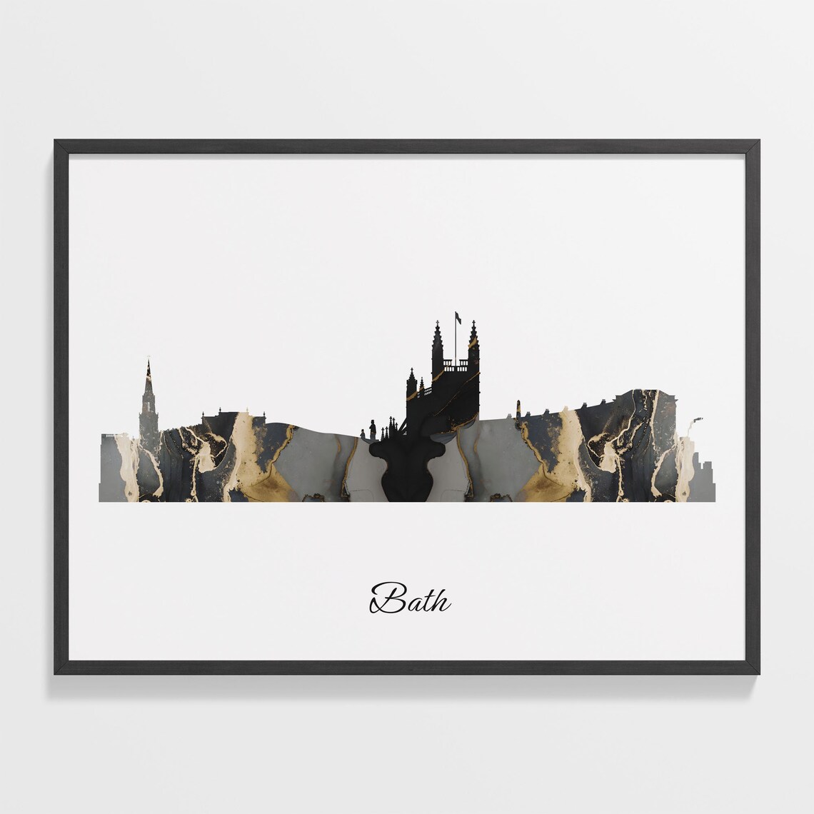 Bath Black Marble Skyline Abbey Silhouette Poster Modern Cityscape Art