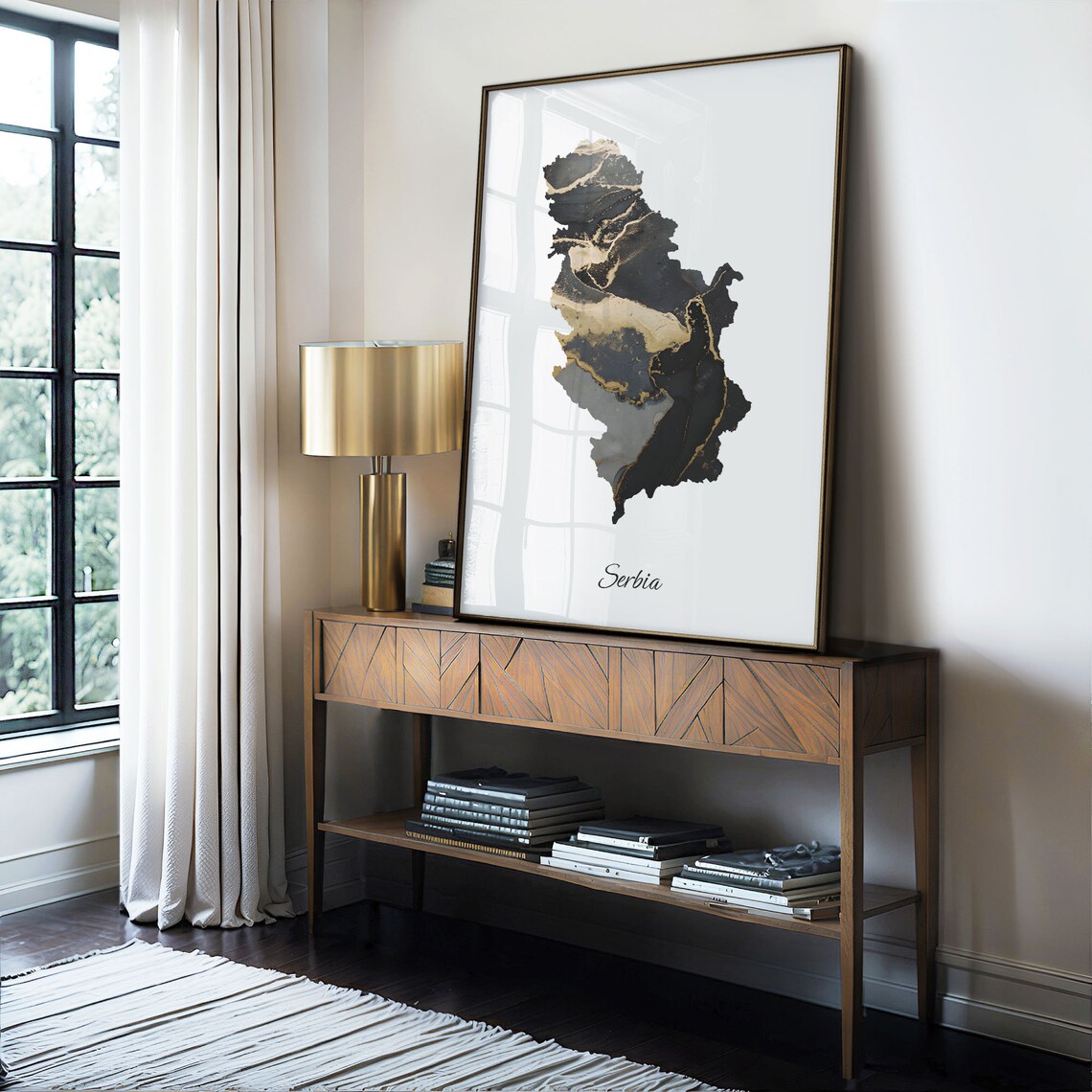 Serbia Black And Gold Marble Map Minimalist Elegant Art Poster - Image 4