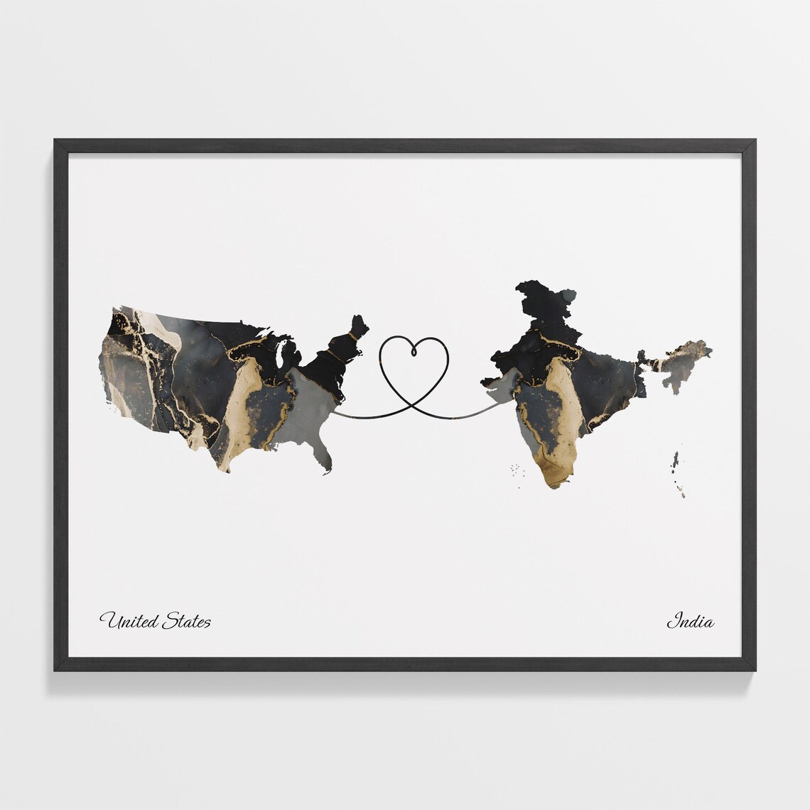 USA to India Map Poster, Travel Wall Art Print