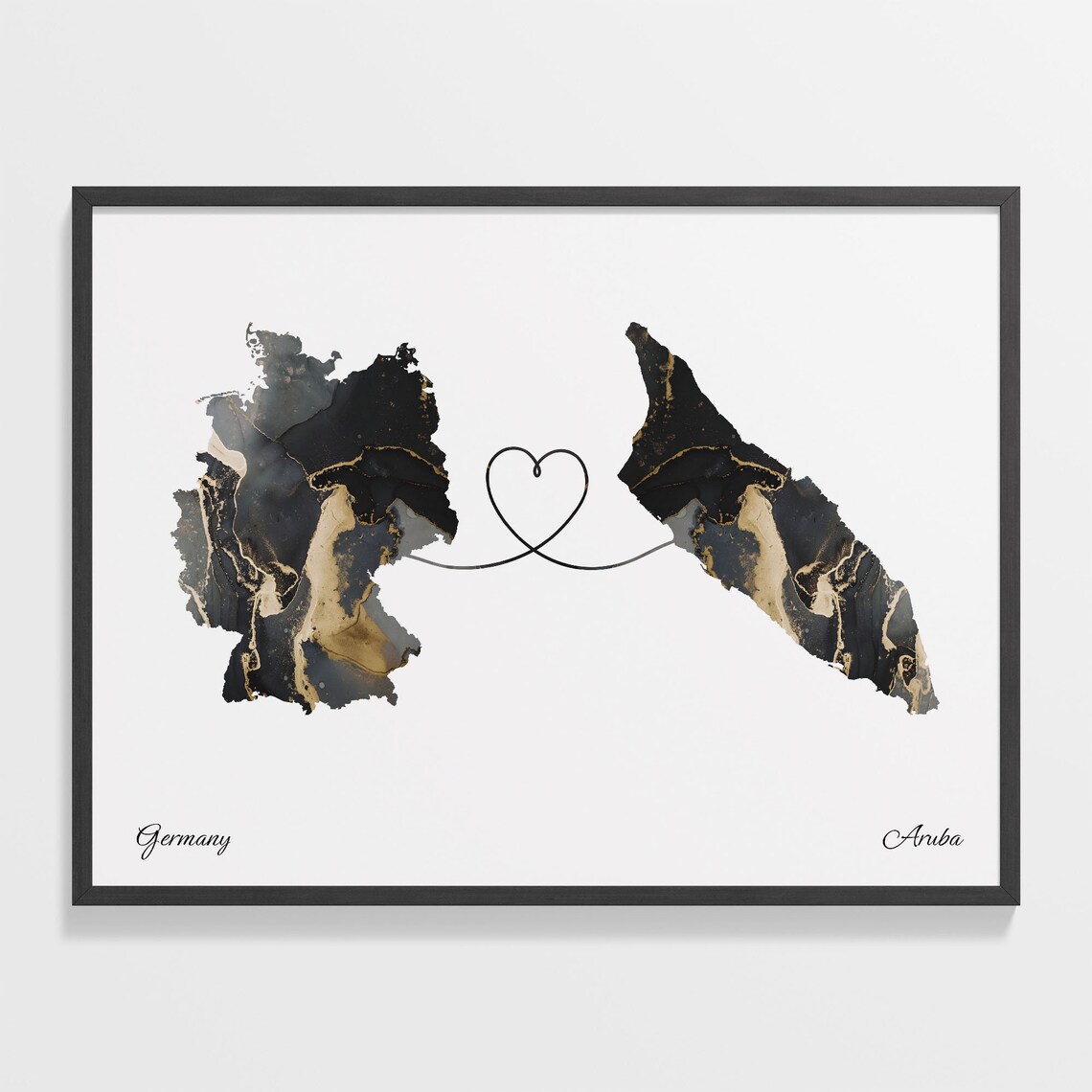 Germany and Aruba Marble Heart Connected Countries Map Poster
