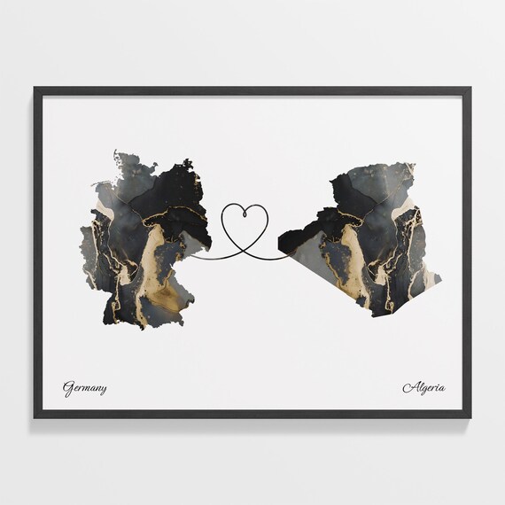 Germany and Algeria Heart Connection Black and Gold Marble Poster