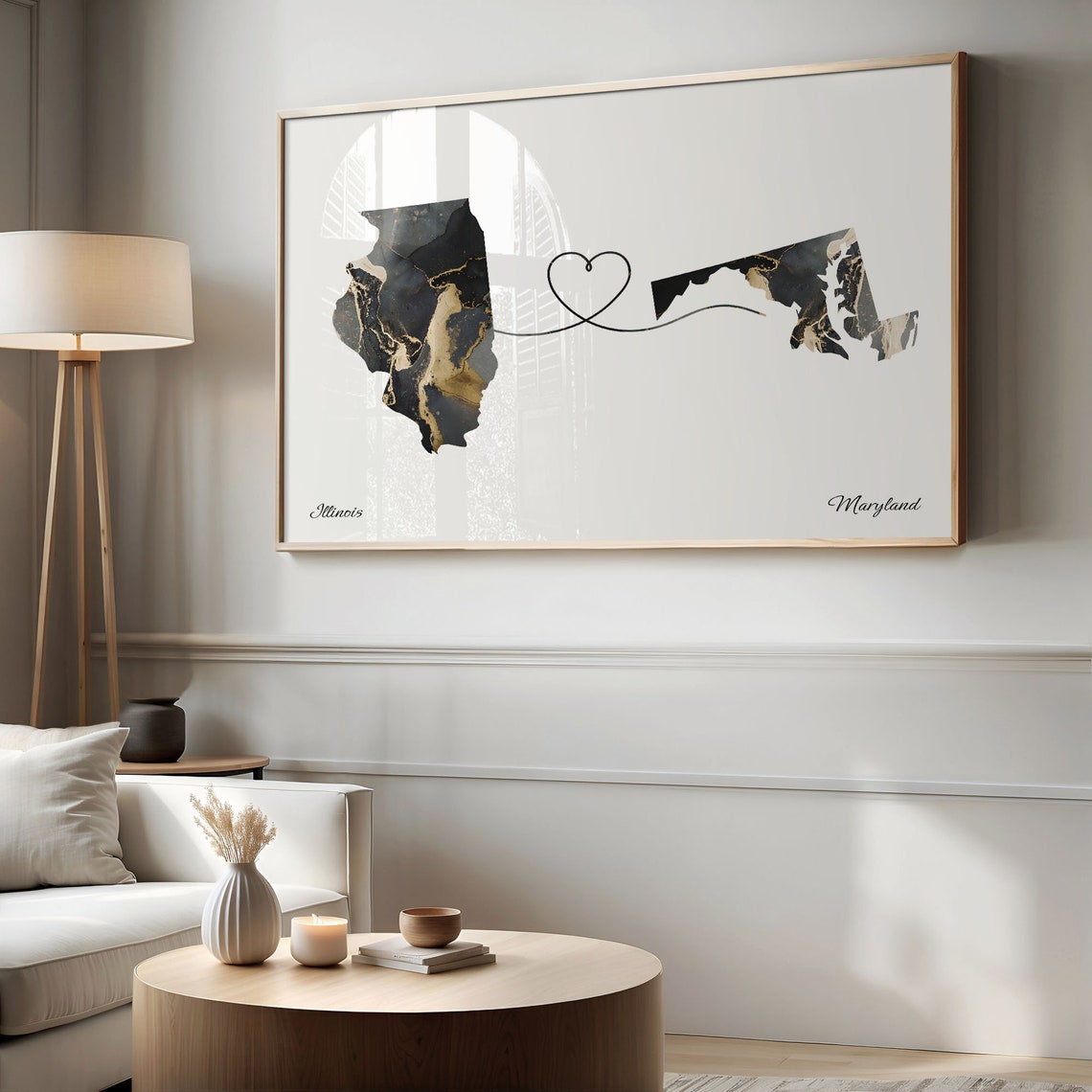 Illinois to Maryland Marble State Map Heart Love Gift Poster - Image 2
