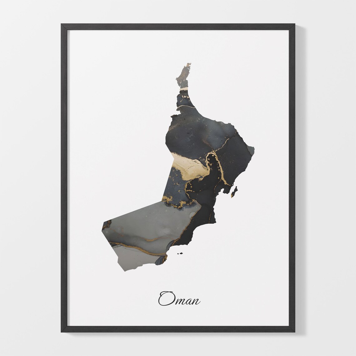 Oman Stylish Black And Gold Marble Country Map Luxury Decor Art Poster