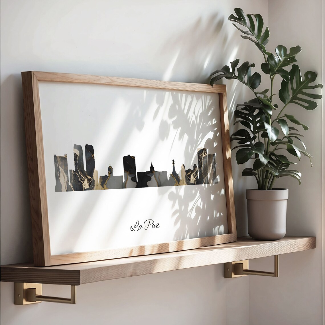 La Paz Luxury Black Gold Marble City Skyline Silhouette Poster - Image 3