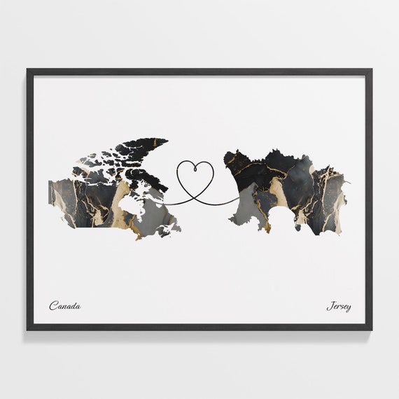 Canada To Jersey Print Japanese Gift Marble Two Countries Map Poster Travel Art Borderless Love Gift C22 688
