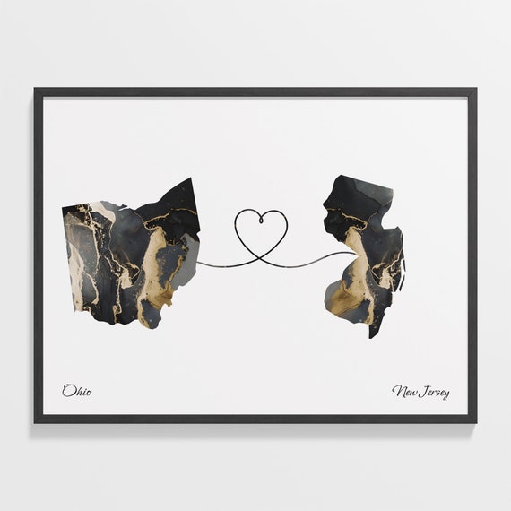 Ohio To New Jersey Travel Poster, Map Print