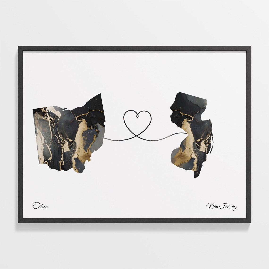 Ohio To New Jersey Travel Poster, Map Print
