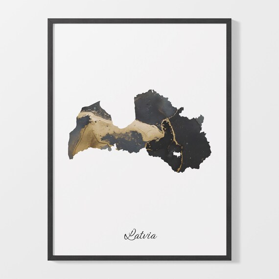 Latvia Black and Gold Marble Country Map Elegant Decor Poster